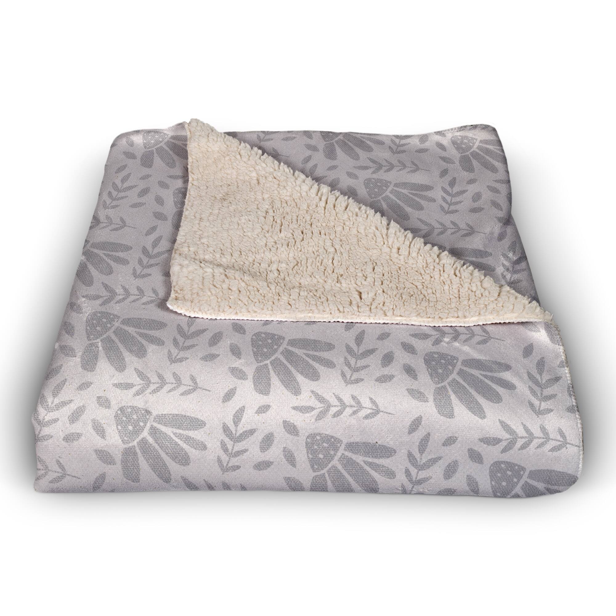 Gray Floral Sherpa Fleece Blanket